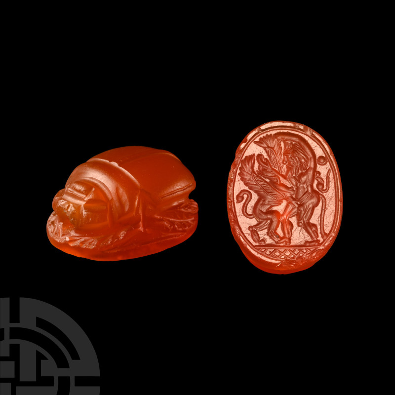 Eastern Greek Carnelian Scarab Seal
6th-5th century B.C. Modelled with semi-nat...