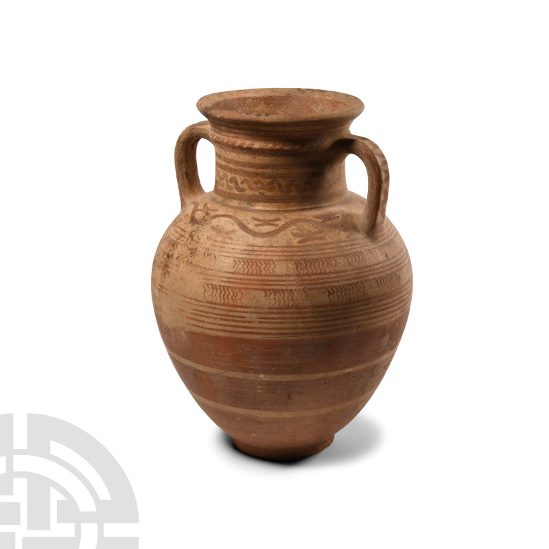Italo-Geometric Painted Terracotta Amphora
Circa 7th-6th century B.C. Decorated...