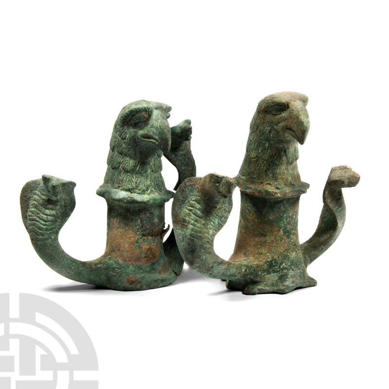 Roman Bronze Chariot Mount Pair with Eagle and Cobras
Circa 2nd-3rd century A.D...