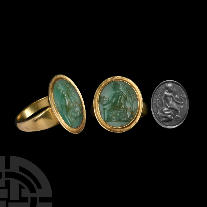 Venus with Victory Gemstone in Gold Ring
Roman, 1st -2nd century A.D. or later....