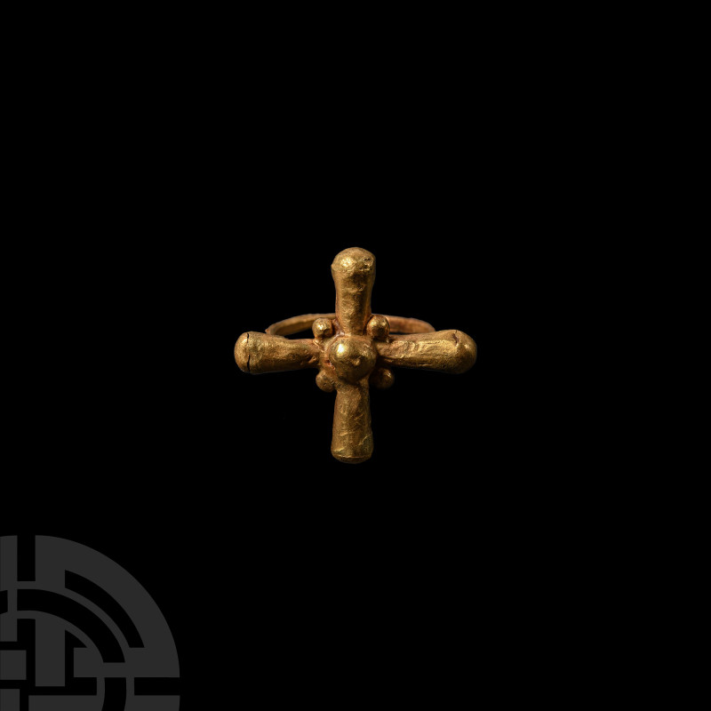 Byzantine Gold Ring with Cross
Circa 6th-8th century A.D. Composed of a slender...