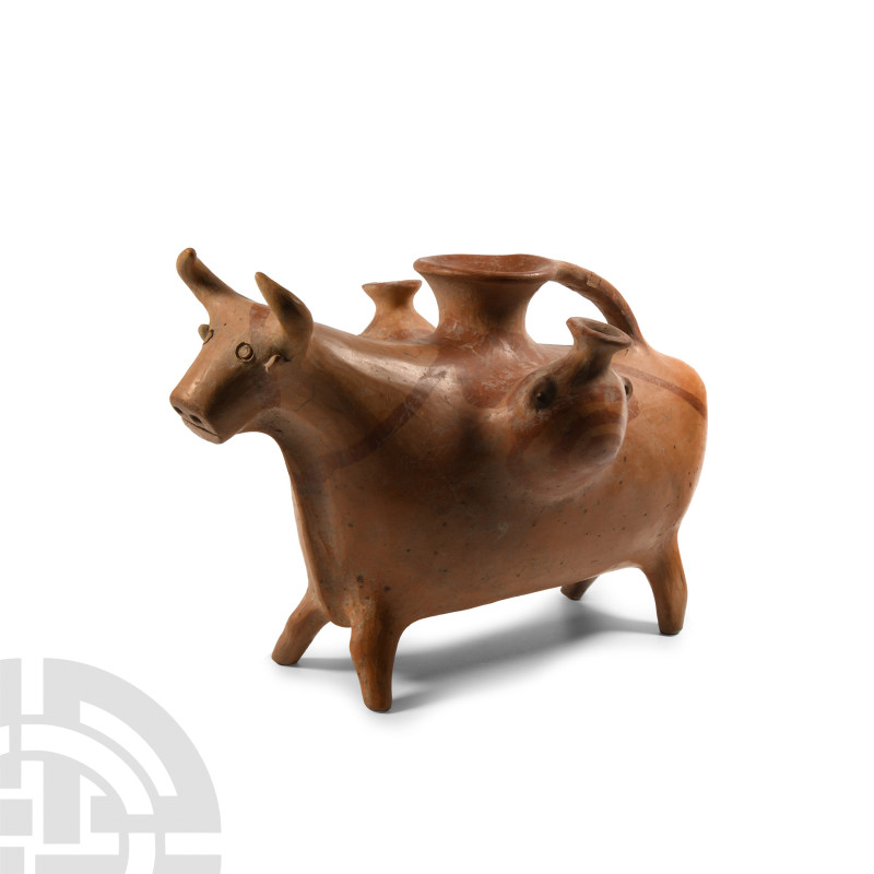 Central Asian Ceramic Bull Rhyton with Juglets
3rd century B.C.-3rd century A.D...