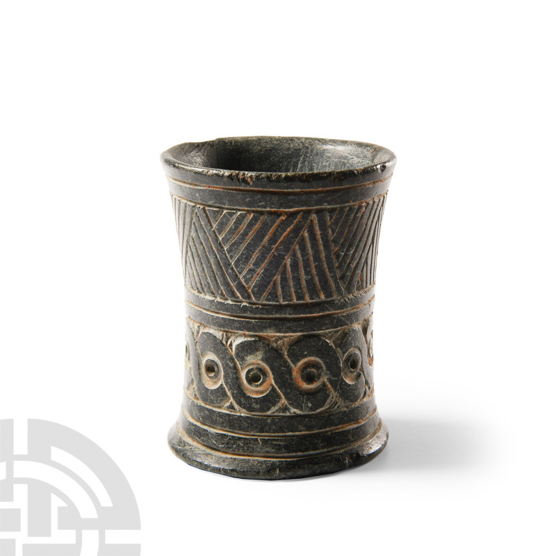 Elamite Chlorite Vessel with Geometric Decoration
3rd-2nd millennium B.C. Spool...