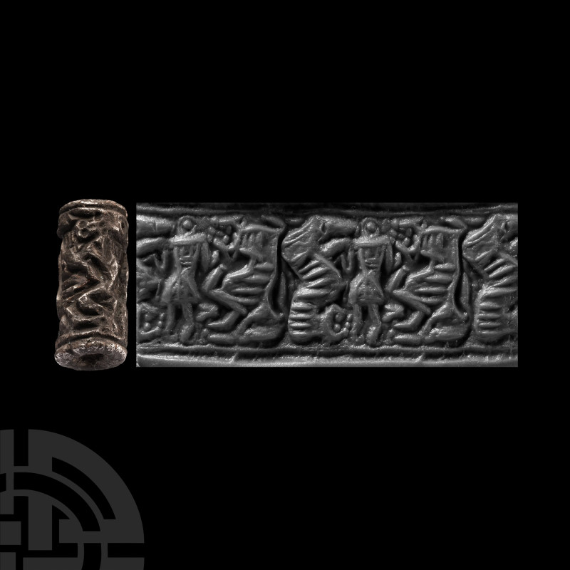 Western Asiatic Silver Cylinder Seal
2nd-1st millennium B.C. Displaying an incu...