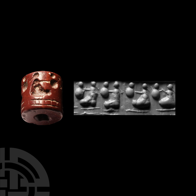 Sumerian Jasper Cylinder Seal With Squatting Women
4th-3rd millennium B.C. Dril...