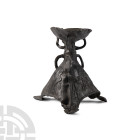 Medieval Pewter Tripod Candlestick with Relief Decoration