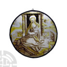 Medieval Stained Glass Panel with Virgin and Child