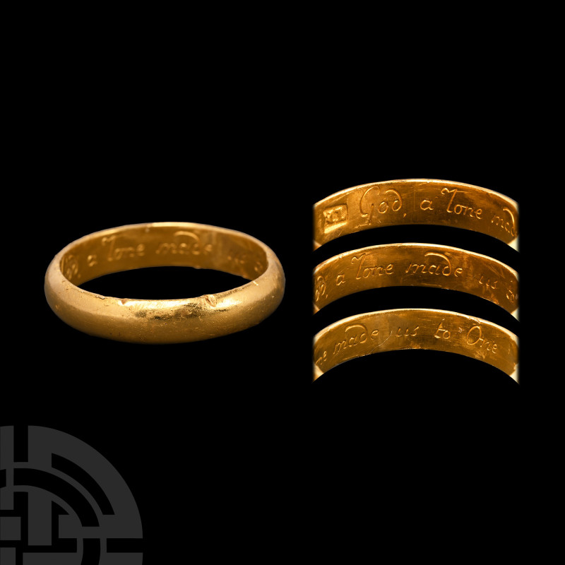 Large Post Medieval 'God a Lone Made us to One' Gold Posy Ring
18th century A.D...