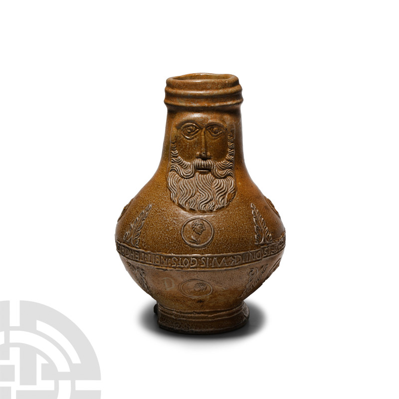 Post Medieval Inscribed Salt-Glazed Bellarmine Jug
16th century A.D. Of squat s...