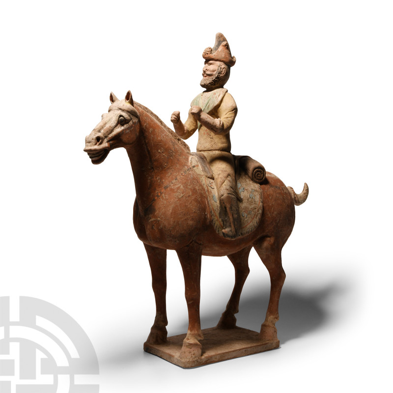 Chinese Tang Terracotta Hunter on Horseback
Tang Dynasty, 618-907 A.D. The hors...