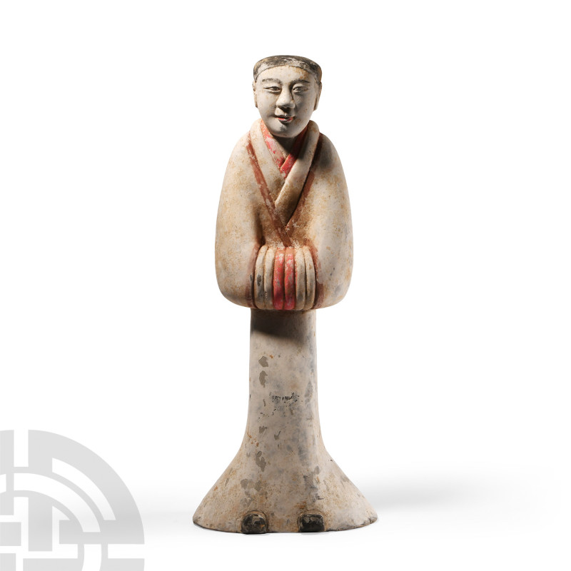 Chinese Han Terracotta Male Figure
Han Dynasty, 206 B.C.-220 A.D. Modelled stan...
