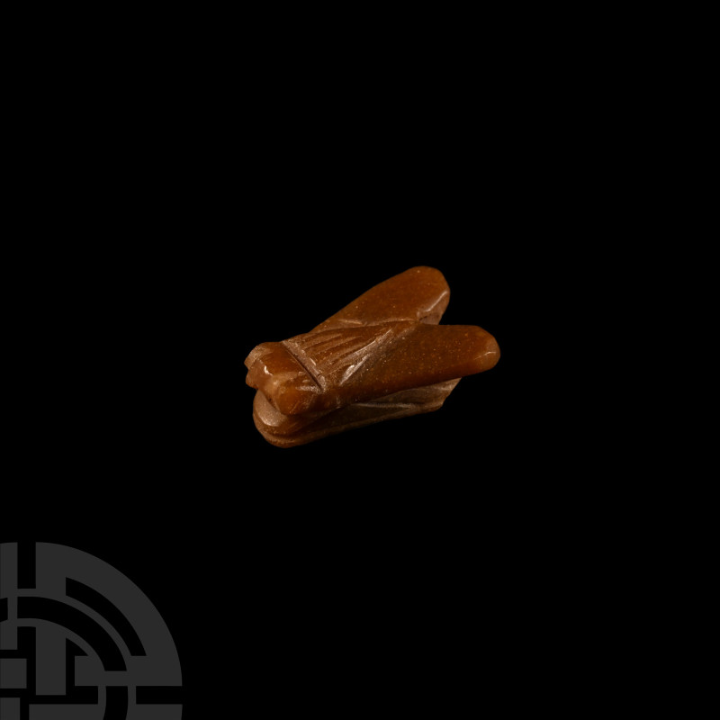 Egyptian Carnelian Fly Amulet
Late Period, 664-332 B.C. Carved standing on a sl...