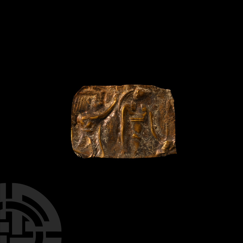 Egyptian Gold Repousse Plaque with Gods
Circa 500 B.C. With a standing female (...
