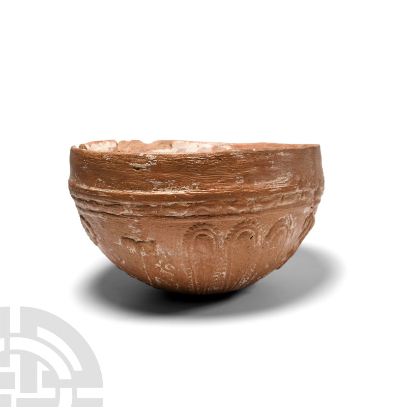 Graeco-Roman Megarian Terracotta Cup with Nymphs
2nd century B.C. Hemispherical...