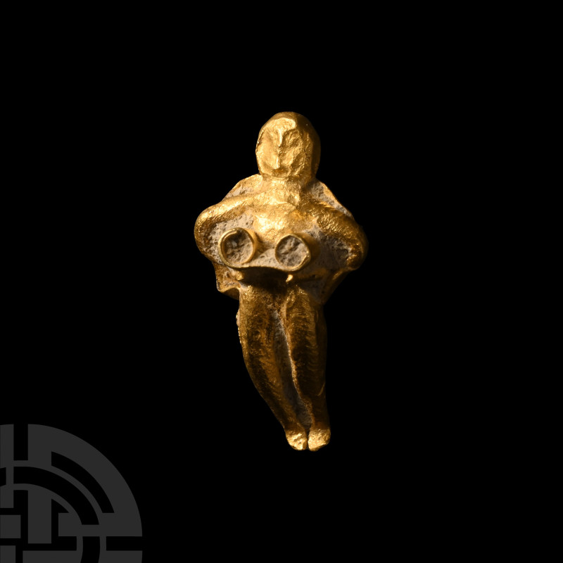 Greek Gold Eros Figure
3rd-1st century B.C. Formed with a curved profile, the f...