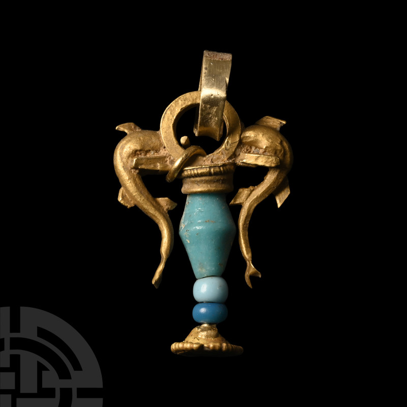 Greek Gold Dolphin Amphora Pendant
Circa 2nd century B.C. The vessel body compo...