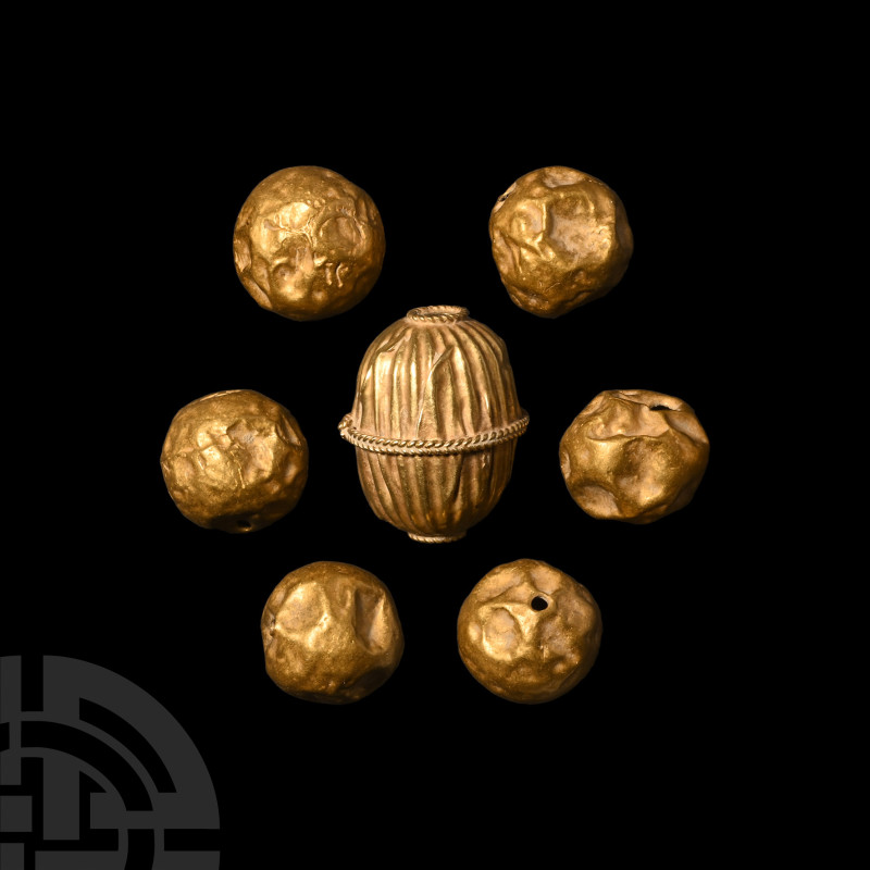 Hellenistic Large Gold Beads with Decoration
2nd-1st century B.C. Six spherical...