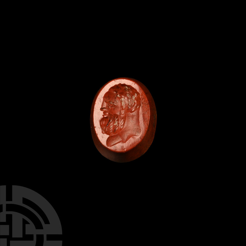 Roman Hercules Jasper Intaglio Gemstone
1st-3rd century A.D. Oval-shaped, displ...