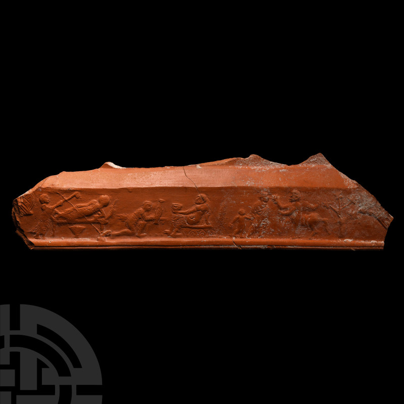 Roman Figural Redware Fragment
Circa 4th century A.D. Displaying figures at a b...