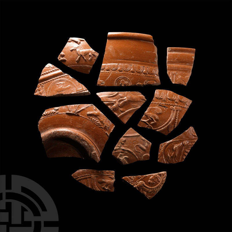 Roman 'Thames' Decorated Samian Ware Pottery Collection with Animals
Circa 2nd ...