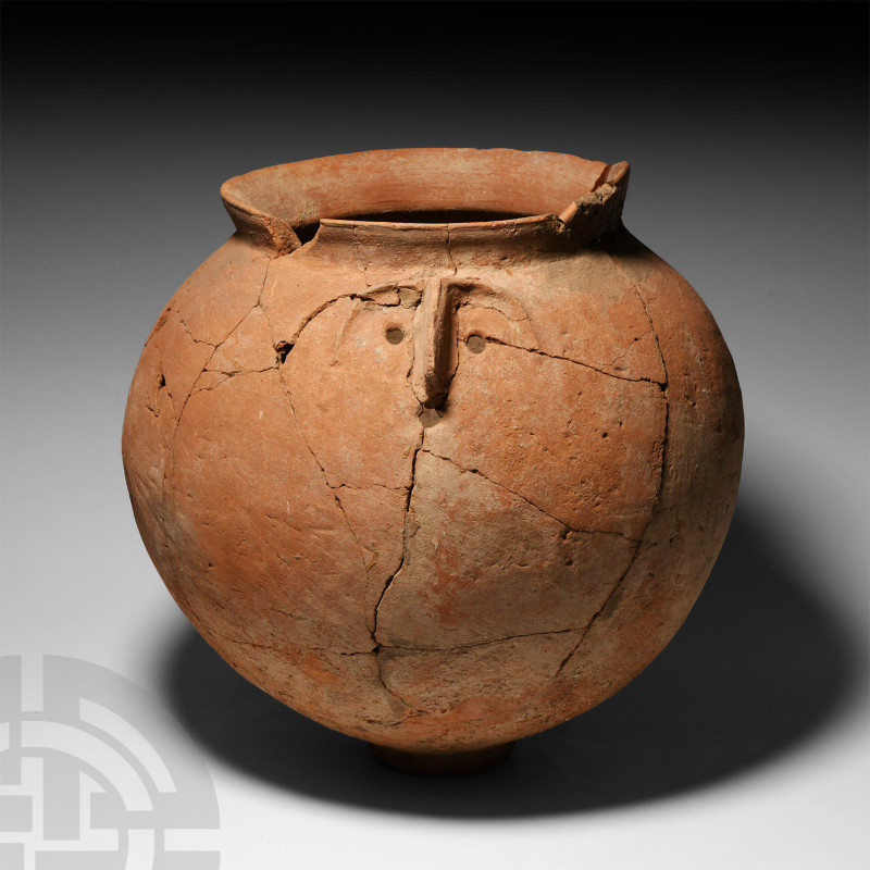 Roman Ceramic Military Cremation Face Urn
1st-2nd century A.D. For the depositi...