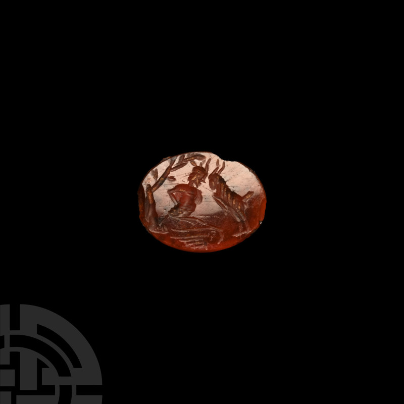 Roman Carnelian Gemstone with Pan Combat Scene
2nd-3rd century A.D. Displaying ...
