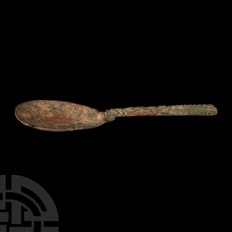 Roman Bronze Spoon
1st-4th century A.D. Composed of a shallow oval bowl and ste...