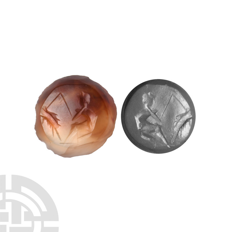 Roman Gemstone with Fisherman
Circa 1st century A.D. Engraved on a circular car...