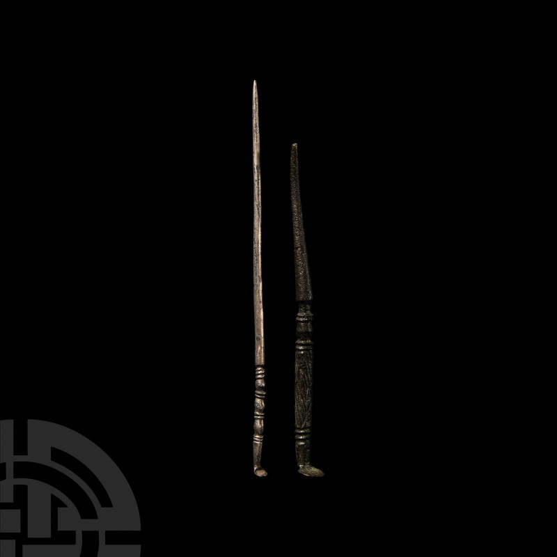 Roman Bronze and Silver Stylus Group
3rd-4th century A.D. Comprising: one silve...