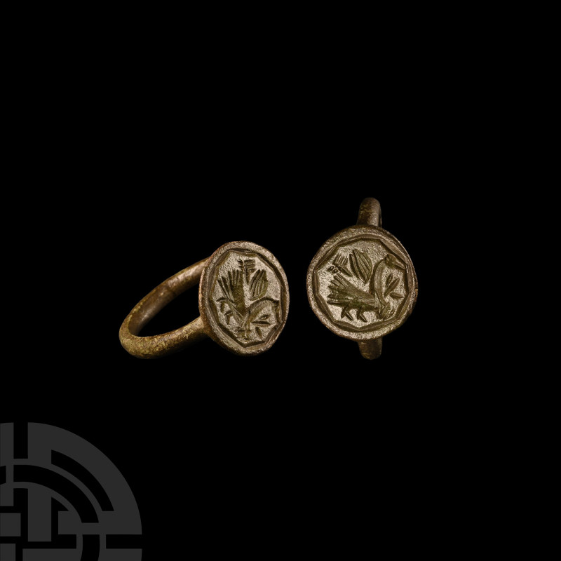 Byzantine Bronze Ring with Griffin
12th-15th century A.D. Discoid bezel with in...