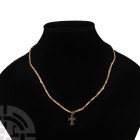 Byzantine Bronze Cross Pendant with Bead Necklace