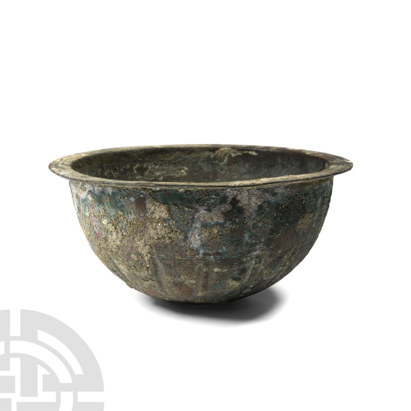 Byzantine Ribbed Bronze Bowl
Circa 12th-14th century A.D. Of hemispherical form...