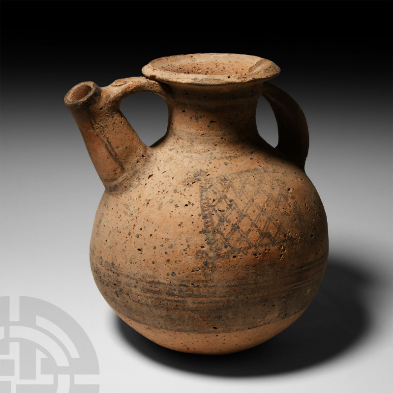Western Asiatic Terracotta Jug with Net Painting
1st millennium B.C. With trump...