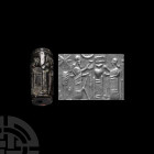 Neo-Assyrian Black Jasper Cylinder Seal with Cultic Banquet Scene