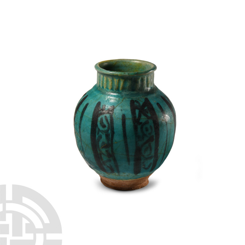 Khorasan Blue Glazed Jar with Decoration
12th-13th century A.D. Composed of a g...