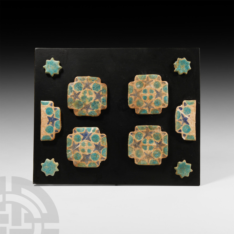 Western Asiatic Glazed Ceramic Floor Tile Group with Stars
13th-14th century A....