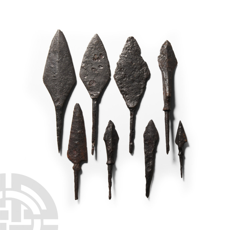 Medieval Iron Arrowhead Group
12th-15th century A.D. Comprising tanged arrowhea...