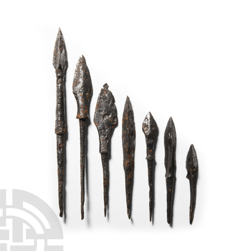 Medieval Iron Arrowhead Group
13th-15th century A.D. Comprising tanged arrowhea...