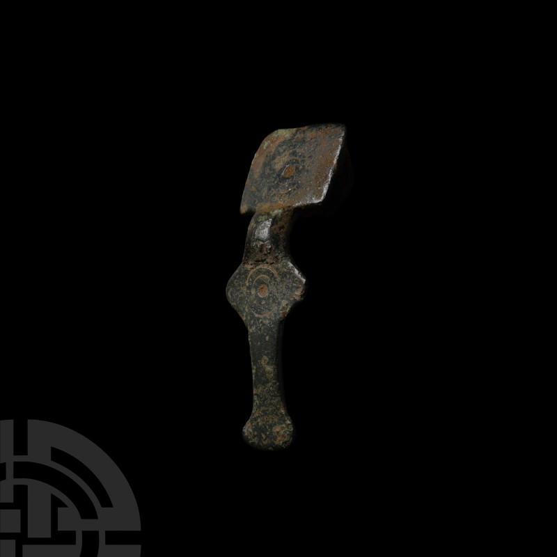 Saxon Miniature Square-Headed Bronze Brooch
9th-11th century A.D. Decorated wit...