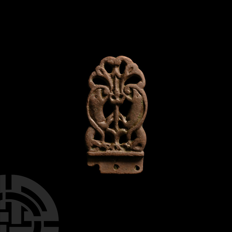 Viking Bronze Zoomorphic Strap End
9th-11th century A.D. Comprising an openwork...