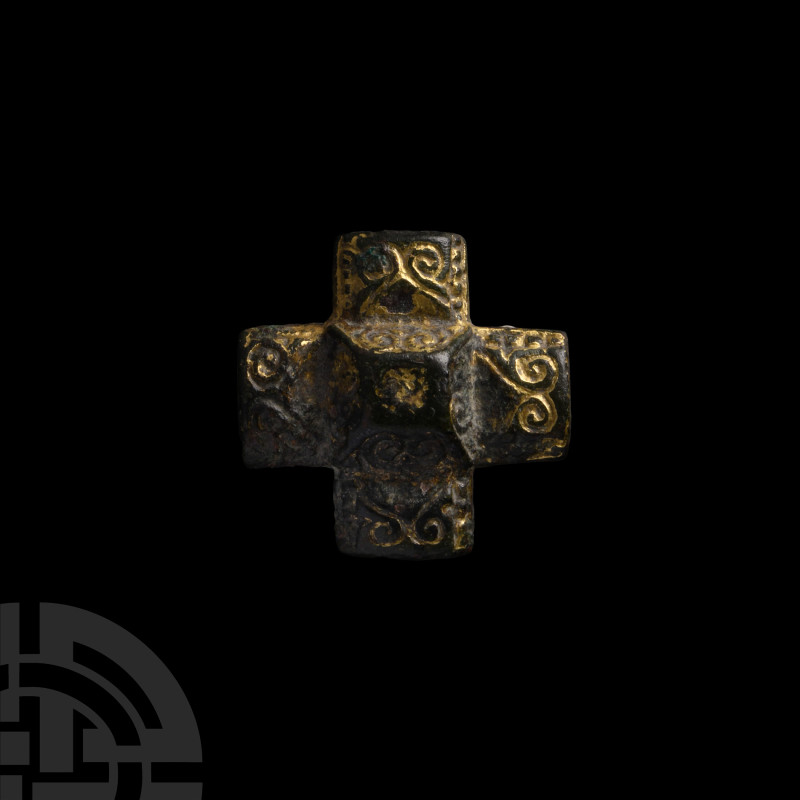 Saxon Gilt Cruciform Pyramid Mount
7th-9th century A.D. Displaying incised scro...