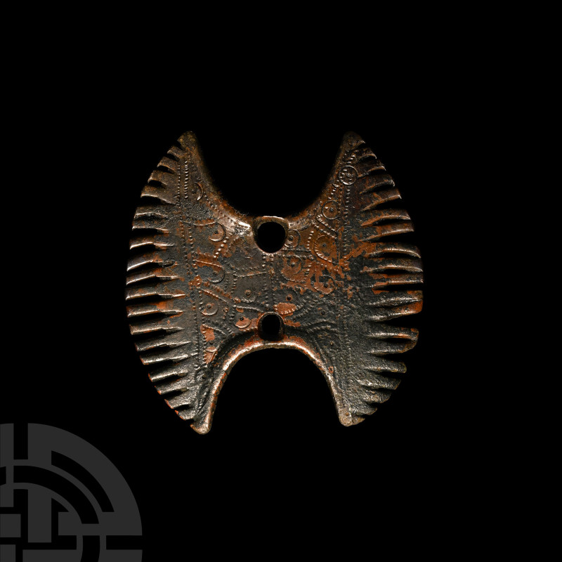 Viking Age Bronze Decorated Comb Pendant
10th-11th century A.D. Composed of two...