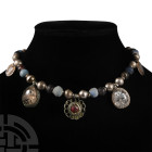 Germanic Silver Pendant and Mixed Bead Necklace