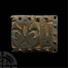 Medieval Bronze Heraldic Horse Harness Mount with Castle and Fleur