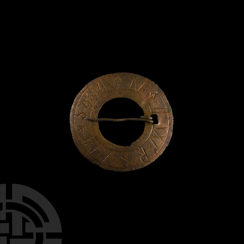 Large Medieval Bronze Annular Brooch with Magical Inscription
13th-14th century...
