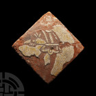 Medieval Glazed Ceramic Tile With Standing Figure with a Spear