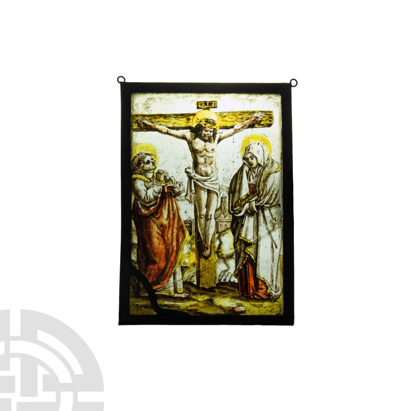 Medieval Stained Glass Panel with The Crucifixion
Netherlands, circa 1500 A.D. ...