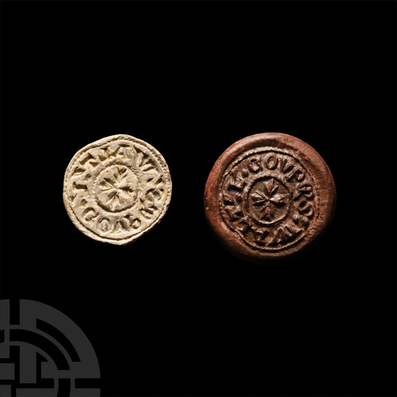 Medieval Lead 'WALT L COUPE' Seal Matrix
Circa 14th century A.D. Discoid in sha...