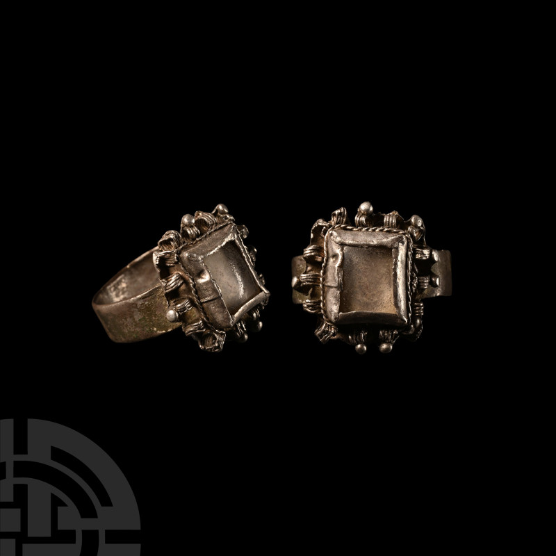 Medieval Silver Ring with Crystal Inlay
Circa 15th-16th century A.D. Broad flat...