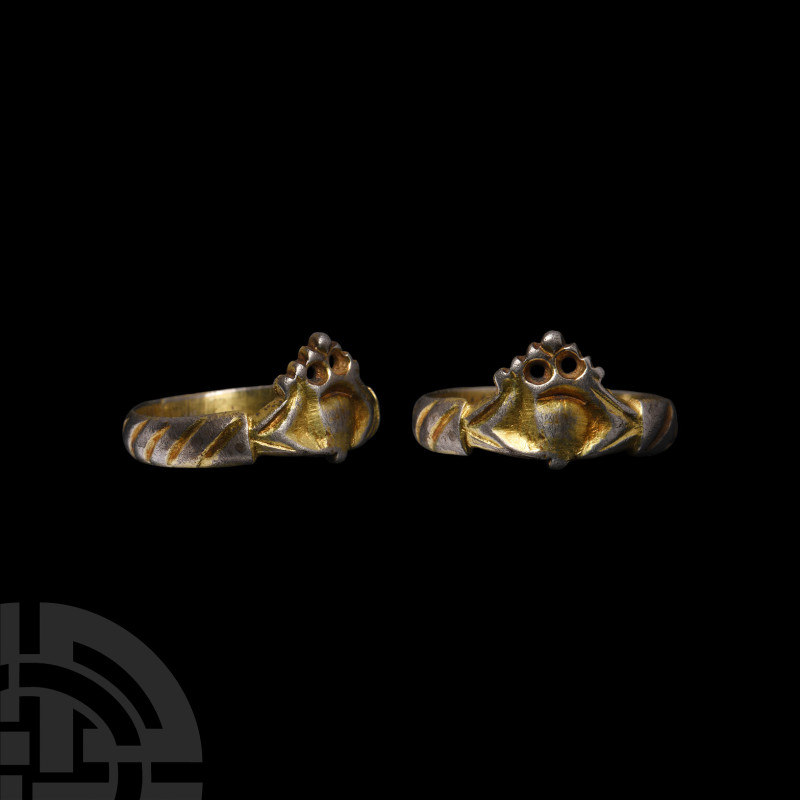'The Romney' Medieval Gilt Silver Fede Ring with Hands Holding a Heart
Circa 14...